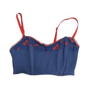 Vintage Victoria's Secret Country Floral Embroidered Ribbed Bustier Bra Crop Top